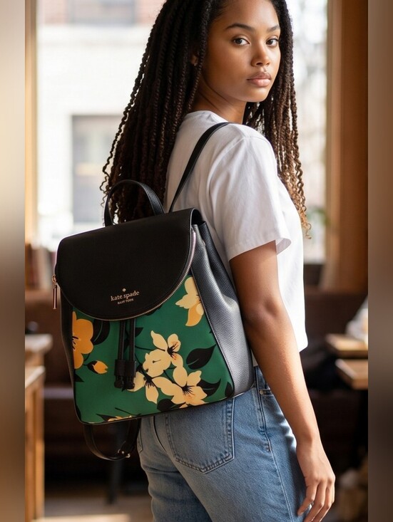 kate spade Handbags - NWT Kate Spade ♠️ Leila Medium Flap Backpack Lily Blooms Green Multi Color